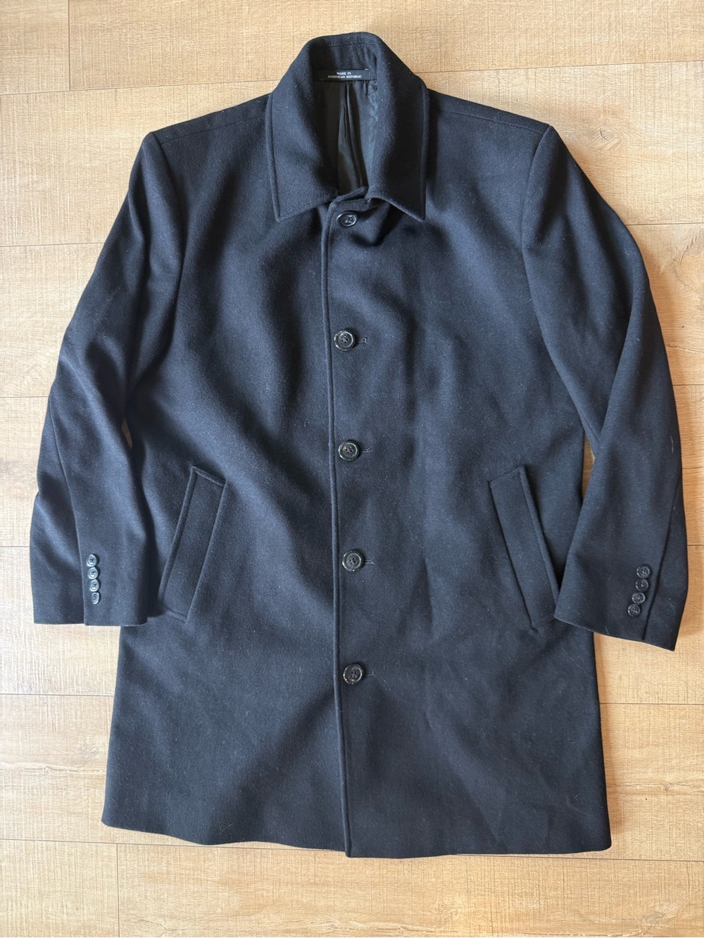 London Fog Black Wool blend Pea Coat with Button Front 38S fall winter business